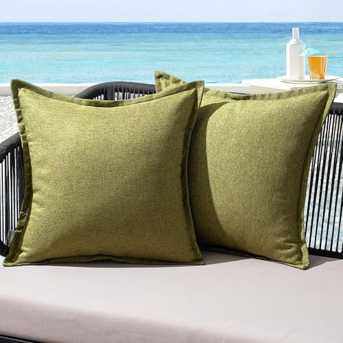 MIULEE Outdoor Kissen Wetterfest Kissenbezug Wasserdichter Dekorative Kissenbezüge Leinen-Optik Sofakissen Dekokissen für Garten Sofa Couch Wohnzimmer Schlafzimmer 2er Set 40x40cm Dunkelgrün