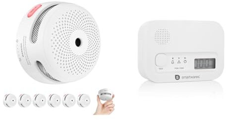 X-Sense Mini-Rauchmelder: Photoelektrischer Rauchwarnmelder mit LED-Anzeige & Smartwares Kohlenmonoxid melder, 10 Jahre Sensor, mit Display und Testknopf - FGA-13041