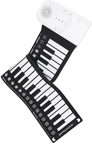 HEMOTON Portable 49-key White Silicone Roll-up Piano Keyboard, Foldable Electronic Hand Roll Keyboard for Beginners, Compact Travel Music Instrument