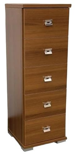 Marvin Cassettiera In Legno Con 5 Cassetti Ripiani Mobile Salvaspazio Stretta Per Camera Da Letto Soggiorno Ufficio Bagno (Ciliegio)