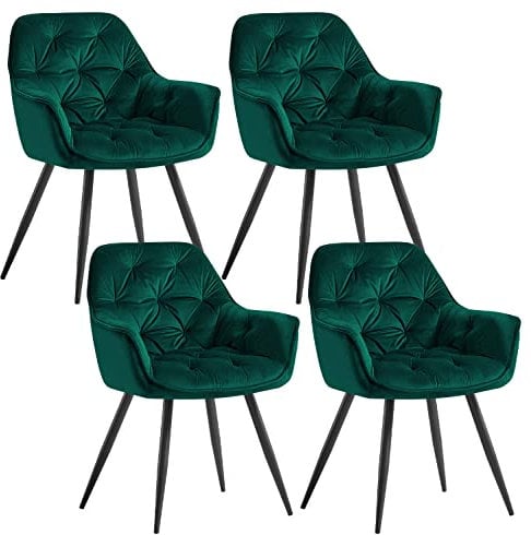 JYMTOM Esszimmerstühle mit dickem Samtstoff gepolsterter Sitz, Metallbeinen, Armlehnen und Rückenlehne Eckstuhl für Lounge Wohnzimmer (Grün, 4)