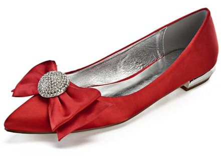 Women's low heeled ballet flats Dress Pumps Pointed Party Dress,Red,8 UK