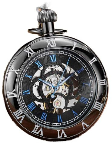 YIHANSS Mechanische Taschenuhr mit Handaufzug, Kettenuhr ohne Batterie, Uhr für Herren, silberfarben, römische Zahlen, gravierte Uhr