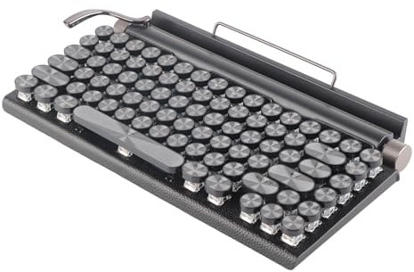VBESTLIFE Mechanische -Tastatur, Kabellose Schreibmaschinentastatur mit RGB-Hintergrundbeleuchtung und Runden Vintage-Tastenkappen, Mode-Verbindung, Kompatibel mit, (Black)