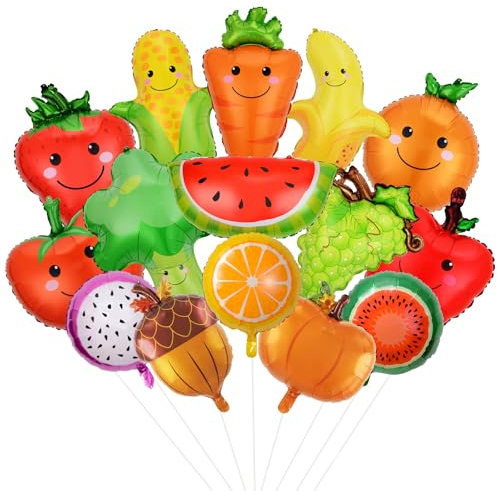 OT-NVWOZR 15 Stück Obst Gemüse Folienballon, Obstballons Luftballons Party Dekoration, Aluminium Folien Ballons Kinder Geschenk für Hochzeit Geburtstag Babyparty Zubehör Sommerfest