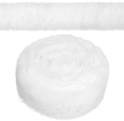 Kunstfell Zum Basteln 5 cm x 2,7 m Furry Faux Precut Strips Zotteliger Kunstleder Plüsch Kunstpelzstoff Pelz Fell Fluffy Stoff Kunstpelz Für Zwerge Bart Haare Cosplay DIY Weihnachts(Weiß) (Weiß)