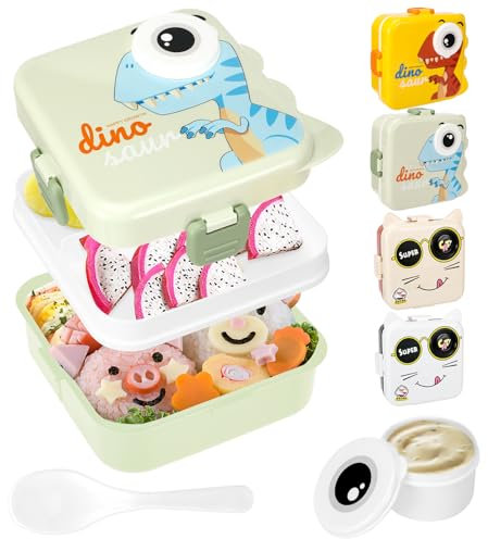 Tapvai Brotdose Kinder mit Fächern, Auslaufsicher Lunchbox, geeignet für Schule,Picknick,Kindergarten & Ausflüge, Bento Box Kinder, mikrowellen-/spülmaschinenfest (Tyrannosaurus Rex weiß)