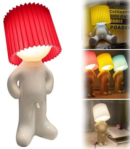 Modest Mike Naughty Night Lamp, Modest Mike Lamp, Lustiges LED Tischleuchte, Ein kleiner schüchterner Mann Lampe, Kreative Kleinen Tischleuchte Mit Schirm, Romantische LED Nachttischlampe (Rot-A)