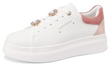 QUEEN HELENA Sneakers Platform Scarpe da Ginnastica con Strass Casual Leggere Donna X32-14 (Bianco e Rosa, Sistema Taglie Calzature EU, Adulto, Donna, Numero, Media, 41)