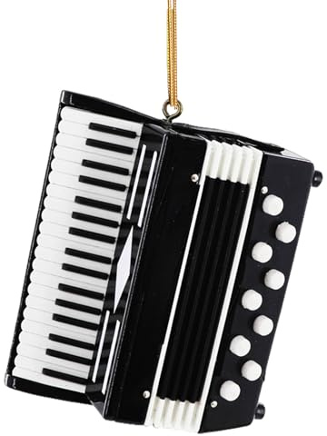 Dselvgvu 7 cm Holzsaite Miniatur-Akkordeon Hängende Ornament Mini Musikinstrument Replik Urlaub Baum Heimdekoration Display Ornament (Schwarz, 7 cm Akkordeon)