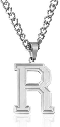 Herren Kette mit A-Z Buchstaben Anhänger Edelstahl Silber/Gold/Schwarz | Halskette 60cm,Ostern Vatertag Geburtstag Geschenke für Männer