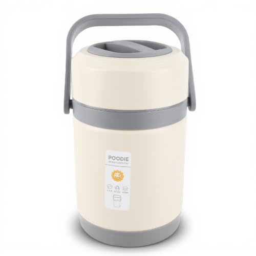 2L Stainless Steel Thermal Cooker Pot with 3 Containers, Portable Travel Design, IPX5 Gas Fire Compatible, Double Vacuum, 6.7 Gal Capacity, Includes Recipe Book (Beige)