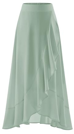 Timormode Women Flowy Ruffle Skirt Long Summer Beach Skirts Elastic Waist A-line Chiffon Casual Midi Skirt TMS8006 Sage L