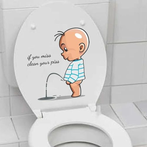 If You Miss, Clean Your Piss Toilet Sticker - Funny Bathroom Wall Decal, Waterproof Vinyl Art Sign Decor for Lid and Tank Covers - DIY Removable Seat Sticker Vinyl Decal