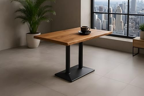 SAM Bistrotisch Isla, Akazienholz massiv & naturfarben, Säulentisch/Esstisch 100x60 cm, echte Baumkante, Gastrotisch mit Mittelfuß, Eisen schwarz