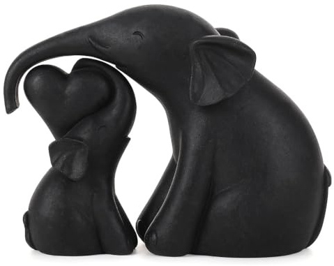 Kityemo 2er Set Keramik Elefanten Deko Figuren - Elefant Statue in Schwarz, Tierfigur Geschenk für Frauen & Mütter, Wohnzimmer, Büro, Bücherregal oder Schlafzimmer Dekoration