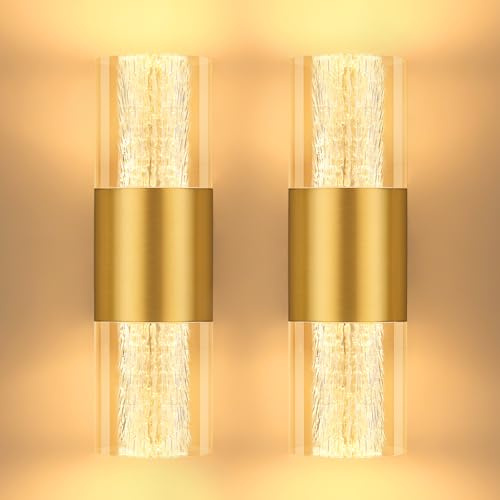 YindaLux 2 Stück LED Wandlampe Innen 4W 400LM, Touch-Bedienung Modern LED Wandleuchte Innen 2700K 3000K 4000K, Nachtlicht Dimmbar für Schlafzimmer Korridor Wohnzimmer Treppe(Gold)