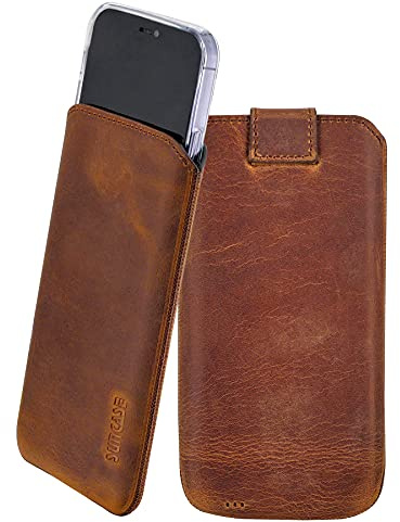 Suncase Leder Tasche mit ZUSÄTZLICHER Hülle Case Handytasche mit Rückzugsfunktion und Magnetverschluss in antik-Coffee kompatibel mit iPhone 17