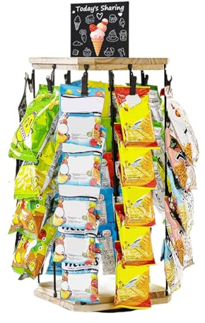 ETUCYNG Drehbarer Snack-Organizer, 22 x 42,5 cm, Schreibtisch- mit 360°-Holzsockel, Schreibtisch-Display, für Süßigkeiten, Bürobedarf, Party-Snacks, inklusive Memoboard