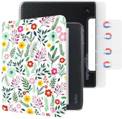 E NET-CASE Étui magnétique détachable pour liseuse Kobo Libra 2 (2021) 7, Dos Ultra Transparent Anti-Rayures léger丨Facile à détacher et attacher丨Mise en Veille/réveil
