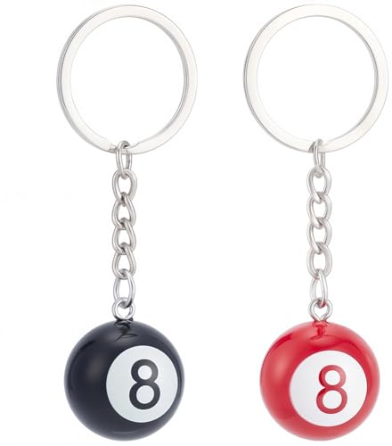 BEAMARKER 2 pièces 25 mm Noir Rouge 8 Boules de Billard Porte-clés émail numéro 8 breloque Porte-clés Accessoire de Sport pour Adultes Sac à Dos