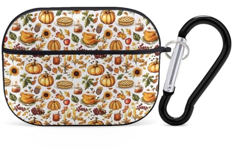 Nevjipu Kompatibel mit Airpods Pro 2nd Generation Case Cover - Fashion Autumn Thanksgiving Food Print Kompatibel mit Airpods Pro Case Cover mit Karabiner