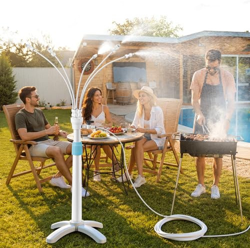 Landrip Brumisateur Extérieur sur Pied, 116CM Réglable Brumisateur Terrasse, 360° Système de Refroidissement pour Terrasse Jardin Piscine Animaux