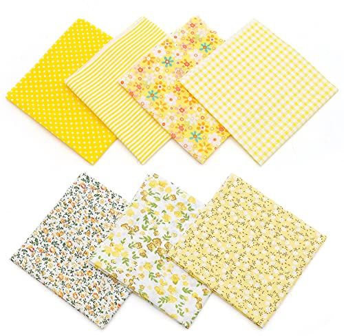 OVBOVA 7er Set Baumwollstoff Quadrate 25x25 cm – Gelbe Stoffe zum Nähen, Patchwork & Basteln, Vorgeschnittenes Stoffpaket für DIY-Projekte und Quilting