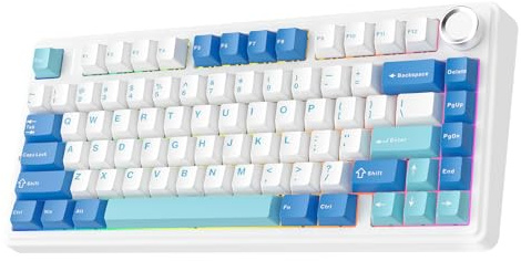 EPOMAKER Aula F75 Ultra Kabellose Mechanische Tastatur, 10000 mAh, VIA, Knopf, Hot-Swap, Creamy Switch & Gasket, BT/2,4 GHz/Typ C, RGB Gaming-Tastatur für PC/Mac (Blau, Reaper)