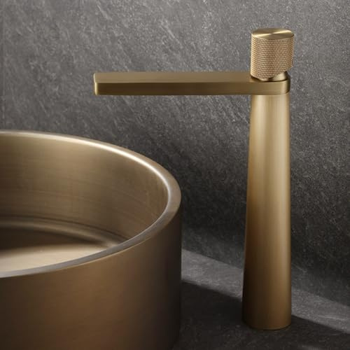 BiaoTeng Waschtischarmatur Hoch Vintage Einhebelmischer Waschbecken Bronze Warm und Kalt Waschbecken Armaturen für Aufsatzwaschbecken Messing