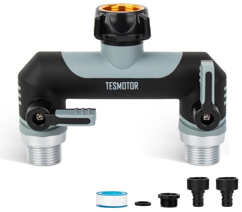 Tesmotor 2-Wege T Verteiler für Wasserhähne, 2er Verteiler 3/4 Adapter mit Kugelhahn zum Einstellen und Absperren des Wasserflusses