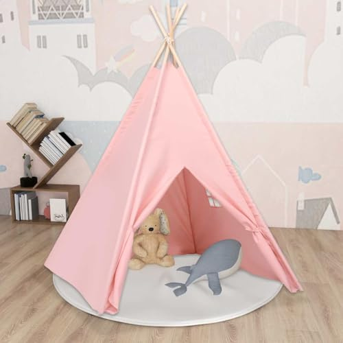 Kinder Tipi-Zelt Pfirsichhaut Rosa 120x120x150 cm mit Tasche, faltbar für drinnen draußen, Spielhaus für Kinderzimmer Garten, Tipi Tunnel Bällebad Höhle, Spielplatz Abenteuer
