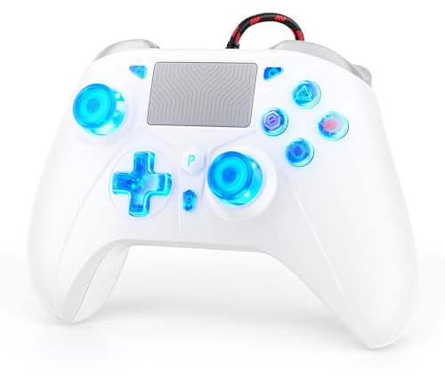 GGiking RGB Wired Controller for PS5/PS4/PC, Gamepad with Turbo & Macro, LED Light, Dual Motor Vibration, 6-Axis Sensor, Touchpad, 3.5mm Audio Jack
