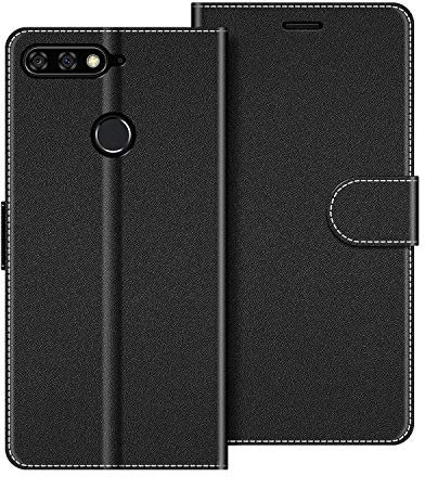 COODIO Handyhülle für Huawei Y7 2018 Handy Hülle, Huawei Y7 2018 Hülle Leder Handytasche für Honor 7C / Huawei Y7 2018 Klapphülle Tasche, Schwarz