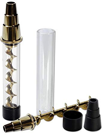 V12 PLUS Handpfeife, Twisty' Blunt mit: verlängertem Rauchweg, Portionskammern', mit Adapter für Bong | 100 x 17 mm, NS 19 (18,8 mm) / NS 14 (14,5 mm) | QUARZ-Glas | von bong-discount