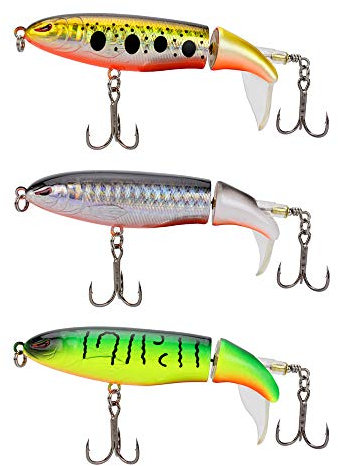 Kastwill Bleistift Popper Wobbler Kunstköder Angelköder Set 3Pcs S15cm 36g Swimbait Kunstköder mit 2 Drillingshaken Gummifische und Rotierenden Schwanz für Hecht Barsch Zander Angeln Köder