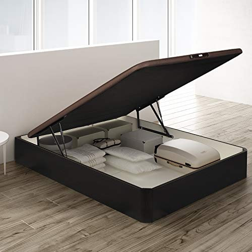 PIKOLIN Canapé Abatible de Madera con Gran Capacidad | Montaje y Retirada Usado Incluido | Esquinas Delanteras Redondeadas | 150x200 | Color Wengué | 32 cm Altura | AIRBOX