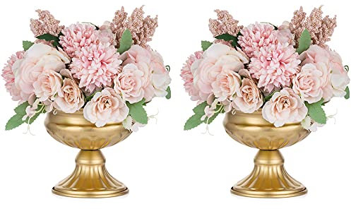 Nuptio 2 Stücke Mini Größe Metall Urne Pflanzer Elegante Hochzeit Mittelstücke Vase für Hochzeit Dekoration, 12.6cm Hohe Trompete Vase Blumenhalter für Jubiläumsfeier Tischdeko Weihnachten