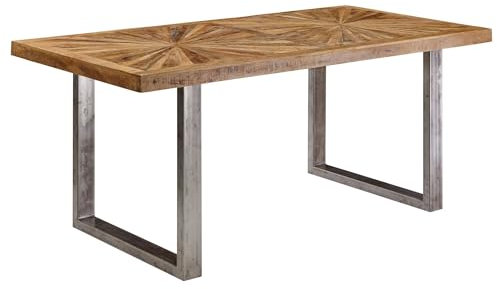 FineBuy Esstisch Mango Massivholz Küchentisch, Esszimmertisch Loft Natur, Holztisch Massiv mit Metallgestell, Industrial Tisch