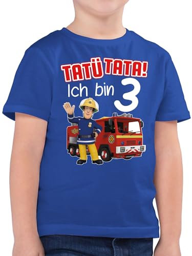 Kinder T-Shirt Jungen - Feuerwehrmann Sam - Tatü Tata! Ich Bin 3 Geburtstag - 104 (3/4 Jahre) - Royalblau - Geschenke für dreijährige Feuerwehr DREI Jahre t Shirt. geburtstagsshirt 3. SAMS