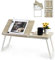 MEUBLE COSY - Mesa de cama con soporte para ordenador portátil plegable (altura regulable, tablero acabado de roble, base de metal blanco, 65 x 30 x 27,5 cm)