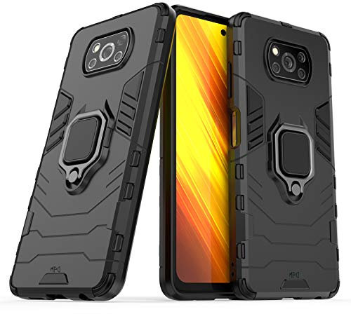 Max Power Digital Coque pour Xiaomi Poco X3 Housse Antichoc avec Anneau Rotatif Aimant Etui Magnétique Rigide Dure Armure Bague Support Armure Renforcée (Xiaomi Poco X3, Noir)
