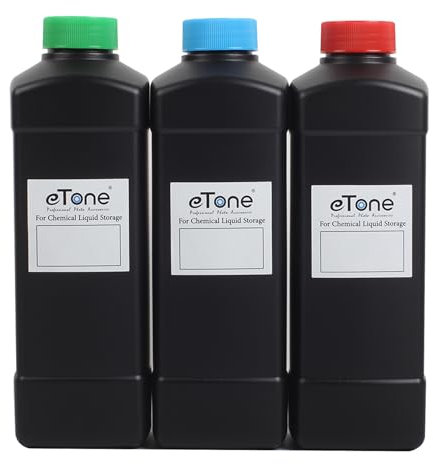 eTone 3 botellas de almacenamiento químico de 1000 ml en el cuarto oscuro, desarrollo de fotos de película para laboratorio, cocina, líquidos, pastas, gránulos, resina sensible a la luz
