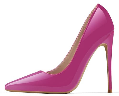 GENSHUO - Scarpe décolleté da Donna, con Tacco Alto a Spillo, Stile Sexy, Slip on, da Festa,Rosa Caldo, 41 EU(11 US)