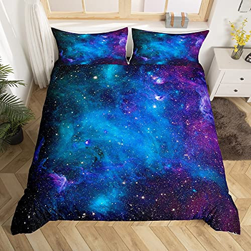 Homemissing Galaxis Bettwäsche-Set 135x200cm Mädchen Jungen Kinder Teenie Bettbezug, Weltraum Bettbezug Galaxy Sterne im Weltraum Himmlische Astronomische Planeten, dekorative Bettwäsche Blau Lila