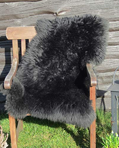 Felltrade Merino Schaffell Lammfell echtes Fell in tollen Farben 110-120 cm ökologische Gerbung (anthrazit)