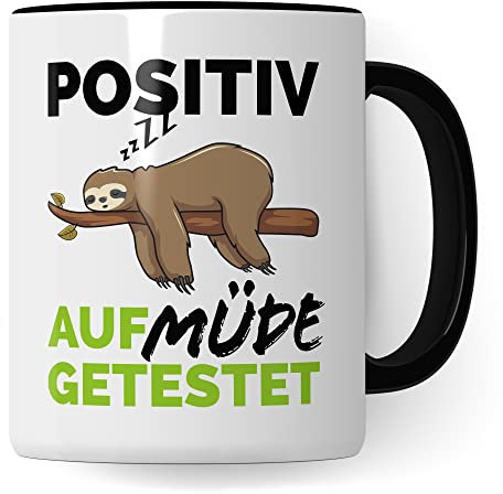 Pagma Druck Tasse lustig: Positiv auf Müde getestet Tasse mit Spruch Faultier Langschläfer Becher Kaffeetasse mit Sprüchen Geschenk Büro Arbeit Job Schlafen Kaffee Geschenkidee