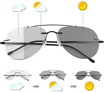 LJIMI Randlos Photochrome Progressive Multifocus Uebergang Lesebrille Blau Licht Blockieren Multifokale Computer Brillen UV400 Schutz Sonne Leser Männer Frauen Halbrahmen Sonnenbrille Blendschutz