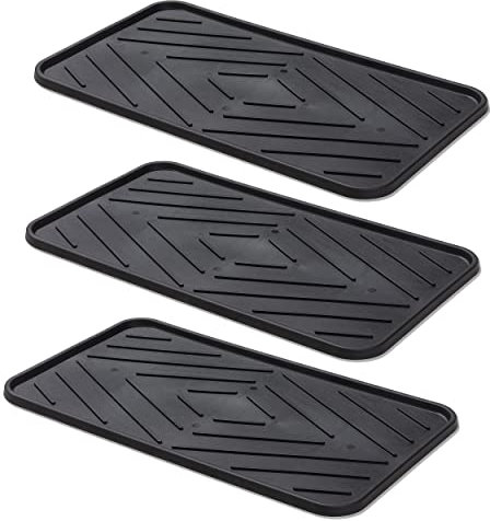 Carpido Schuhabtropfschale 3er Set Schuhablage Ablage - Fressnapfunterlage Napfunterlage Schuhbrett Schuhtablett – Schuhwanne Abtropfschale schwarz 35x63 cm