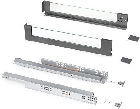 Emuca - Vertex Außenschublade 40 kg Höhe 93 mm mit Glaswänden, 500 mm, Grau anthrazit, Stahl und Aluminium und Glas, 1 Set